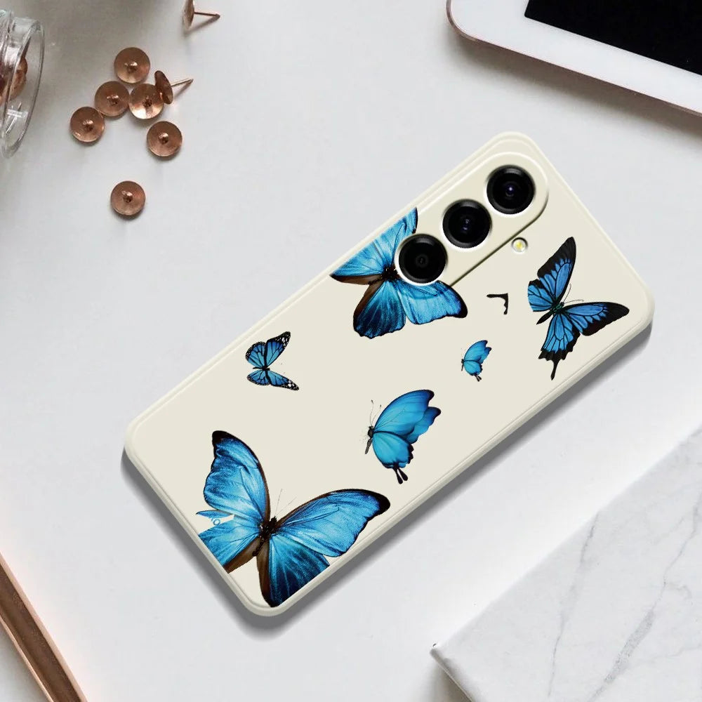 For Samsung Galaxy A27 5G Case Blue Butterflies Pattern Printing Straight Edge TPU Phone Back Cover - Beige - 7