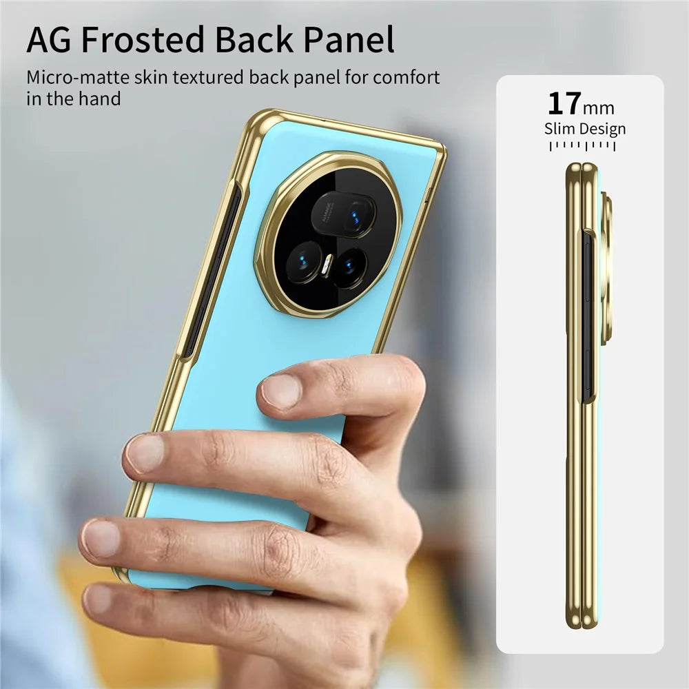 For Honor Magic V5 5G Case AG Matte Hard PC Folding Phone Cover with Tempered Glass Film - Baby Blue - 3