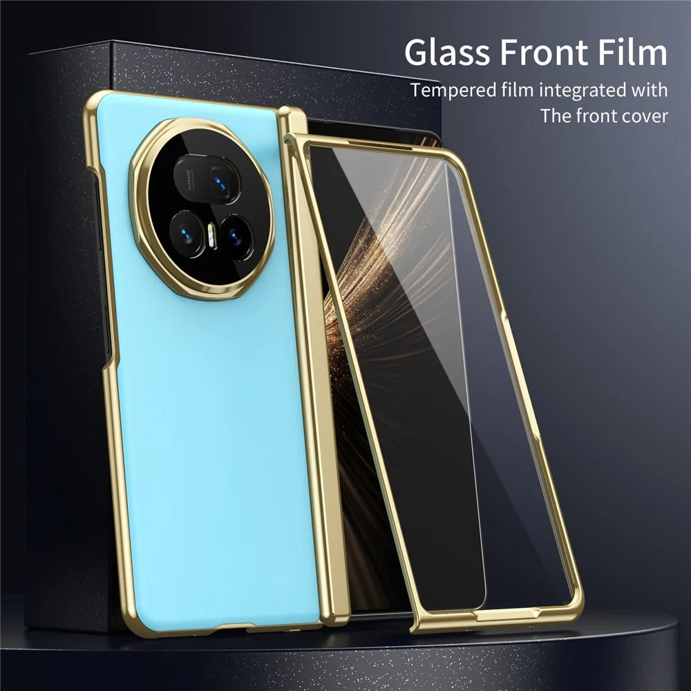 For Honor Magic V5 5G Case AG Matte Hard PC Folding Phone Cover with Tempered Glass Film - Baby Blue - 5