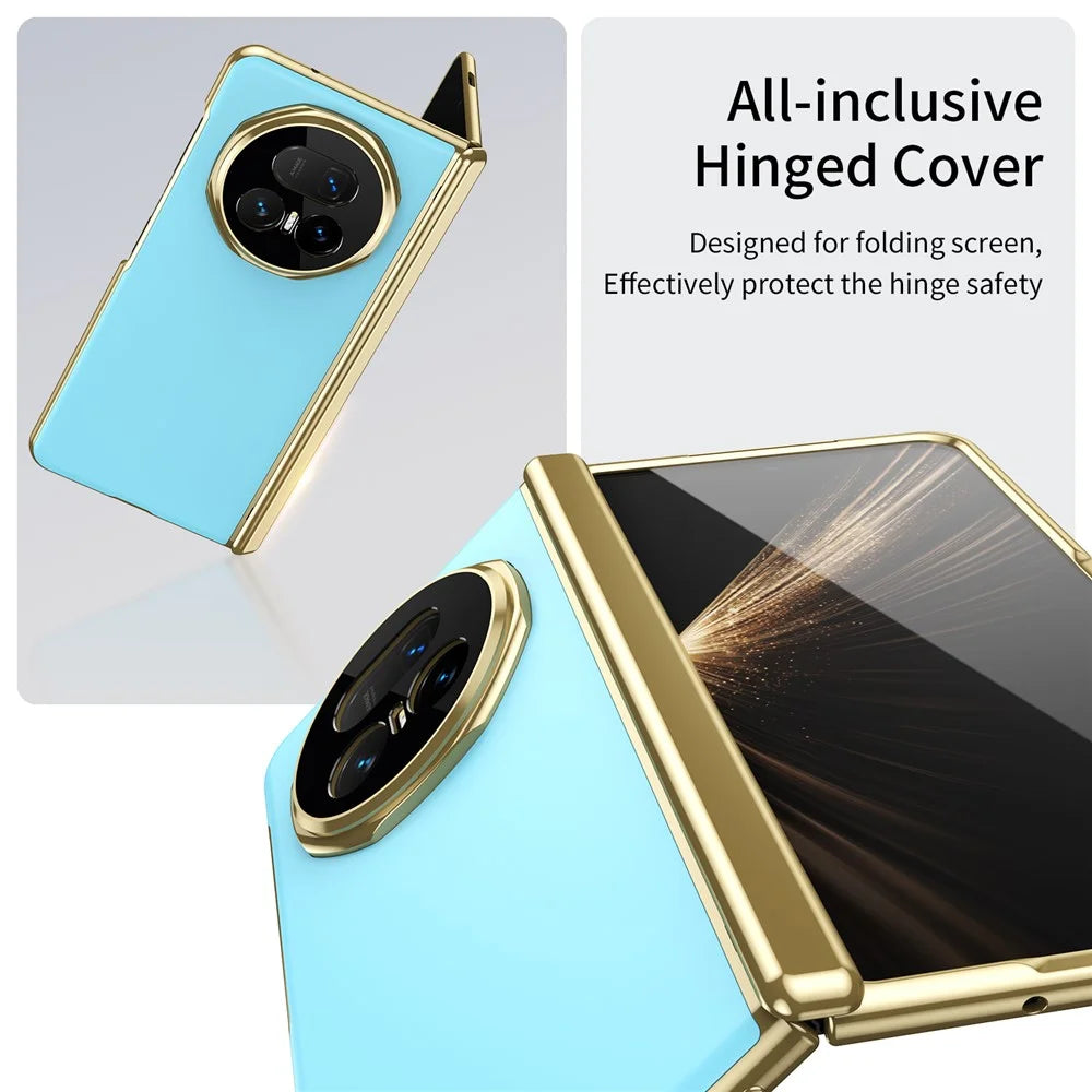 For Honor Magic V5 5G Case AG Matte Hard PC Folding Phone Cover with Tempered Glass Film - Baby Blue - 6