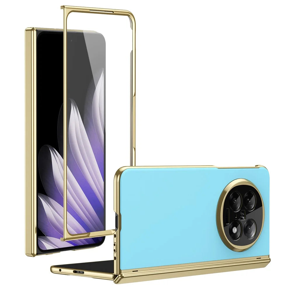 For Oppo Find N5 5G Case AG Matte Hard PC Folding Phone Cover with Tempered Glass Film - Baby Blue - 1