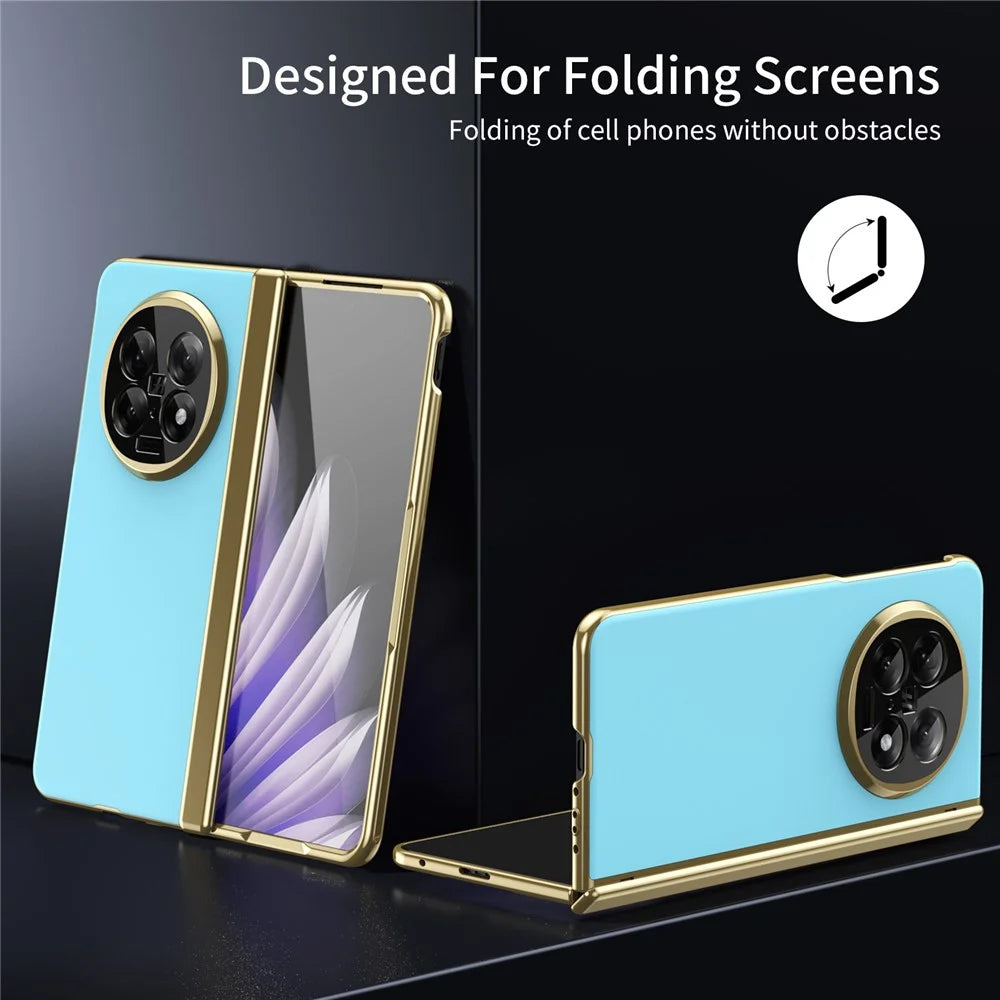 For Oppo Find N5 5G Case AG Matte Hard PC Folding Phone Cover with Tempered Glass Film - Baby Blue - 2