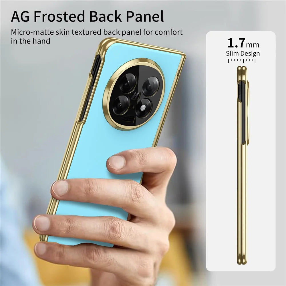 For Oppo Find N5 5G Case AG Matte Hard PC Folding Phone Cover with Tempered Glass Film - Baby Blue - 3
