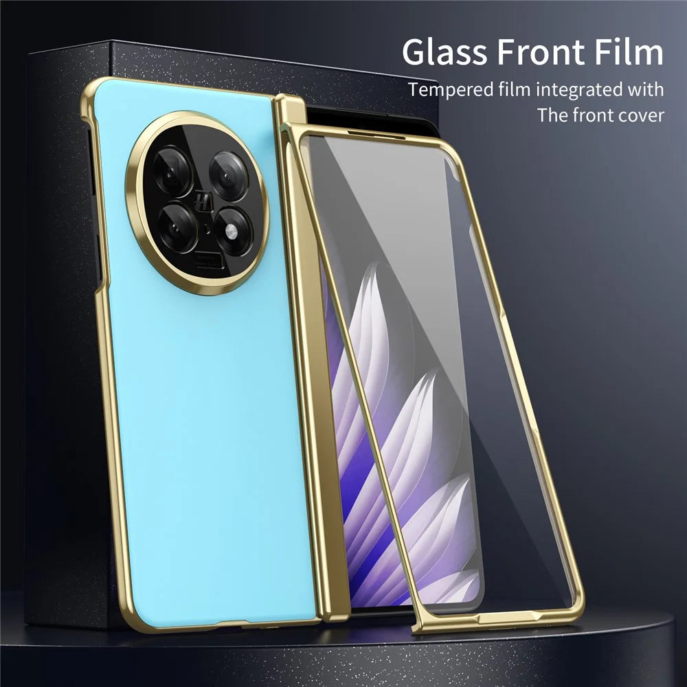 For Oppo Find N5 5G Case AG Matte Hard PC Folding Phone Cover with Tempered Glass Film - Baby Blue - 5