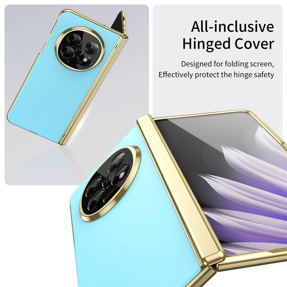 For Oppo Find N5 5G Case AG Matte Hard PC Folding Phone Cover with Tempered Glass Film - Baby Blue - 6
