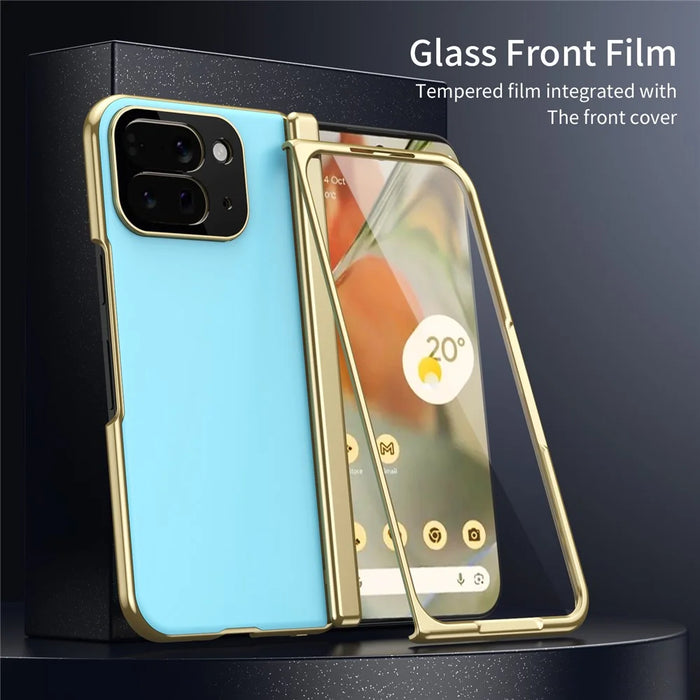 For Google Pixel 10 Pro Fold Case AG Matte Hard PC Folding Phone Cover with Tempered Glass Film - Baby Blue - 4