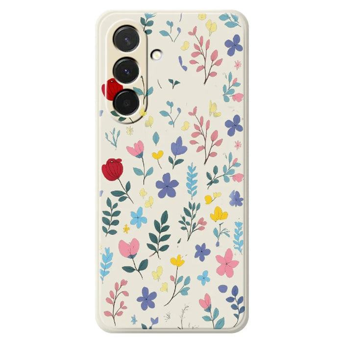 For Samsung Galaxy A37 5G Case Colorful Flower Branches Pattern Printing Straight Edge TPU Phone Back Cover - Beige - 1