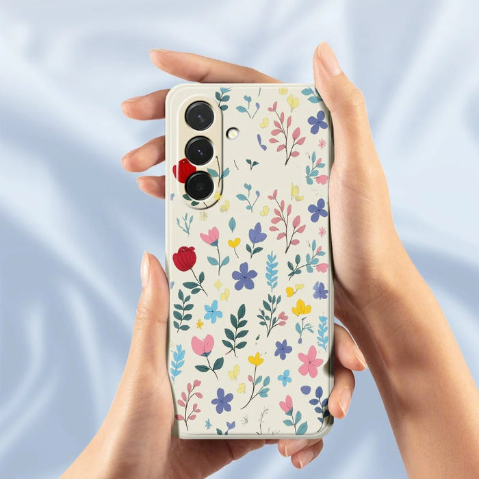 For Samsung Galaxy A37 5G Case Colorful Flower Branches Pattern Printing Straight Edge TPU Phone Back Cover - Beige - 6