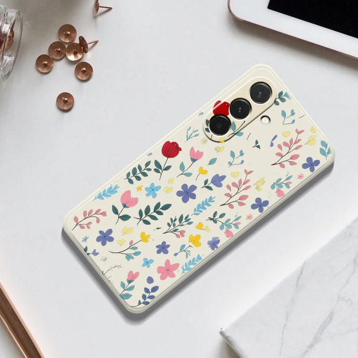 For Samsung Galaxy A57 5G Case Colorful Flower Branches Pattern Printing Straight Edge TPU Phone Back Cover - Beige - 7