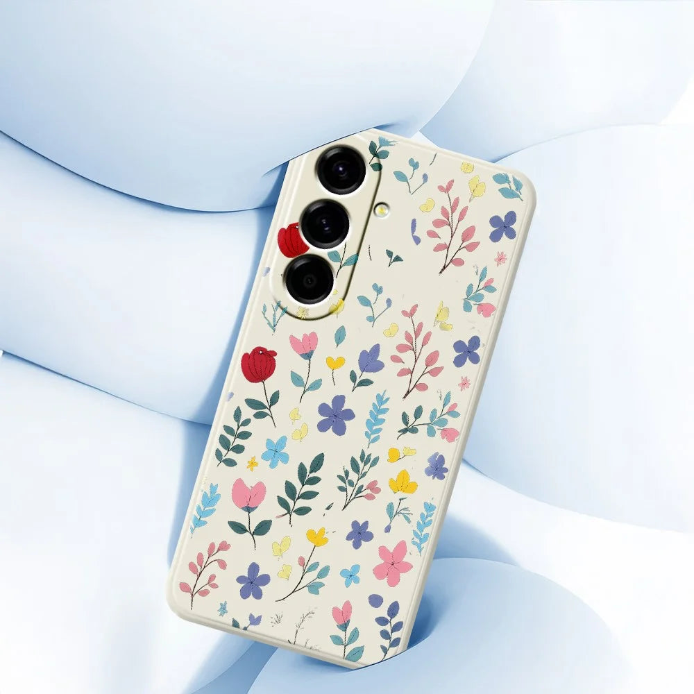 For Samsung Galaxy A27 5G Case Colorful Flower Branches Pattern Printing Straight Edge TPU Phone Back Cover - Beige - 5