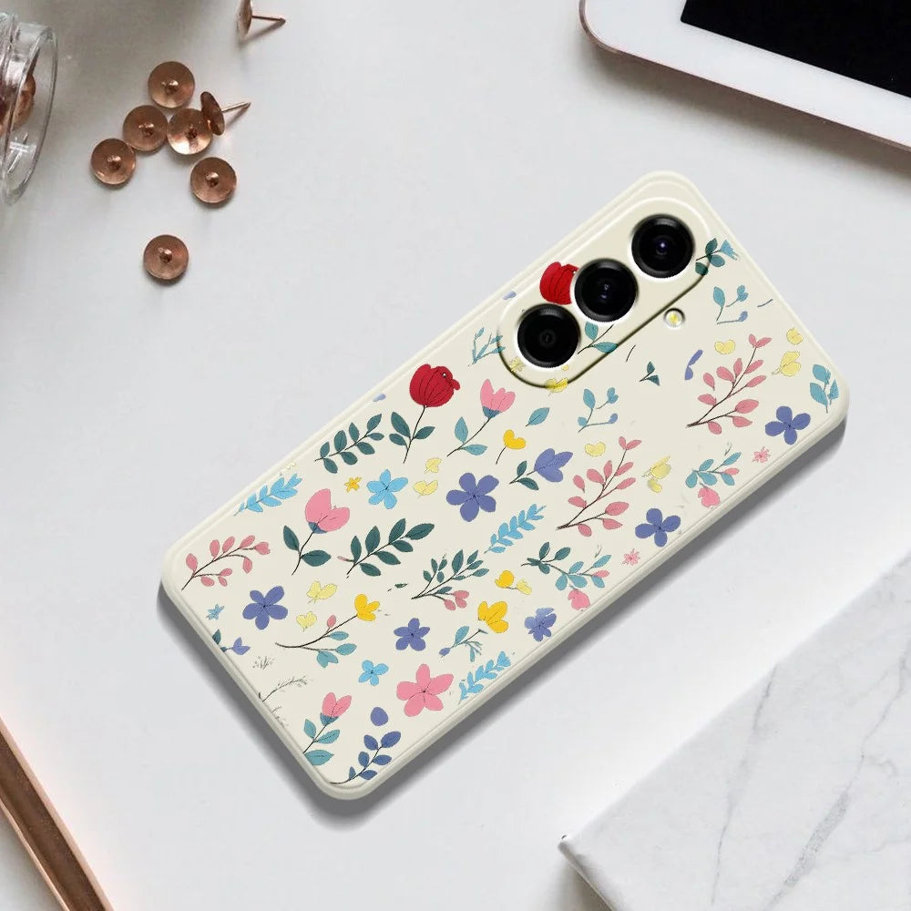 For Samsung Galaxy A27 5G Case Colorful Flower Branches Pattern Printing Straight Edge TPU Phone Back Cover - Beige - 7