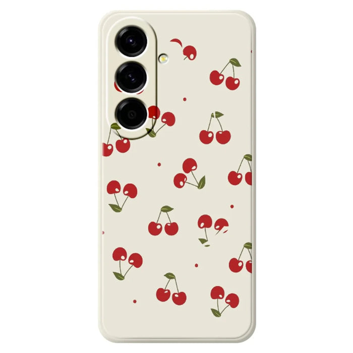 For Samsung Galaxy A27 5G Case Cherry Pattern Printing Straight Edge TPU Phone Back Cover - Beige - 1