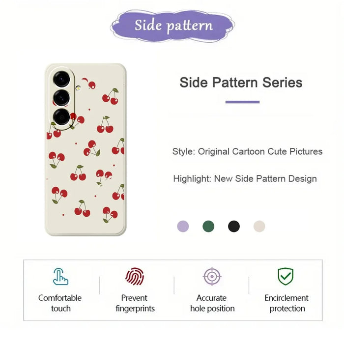 For Samsung Galaxy A27 5G Case Cherry Pattern Printing Straight Edge TPU Phone Back Cover - Beige - 2