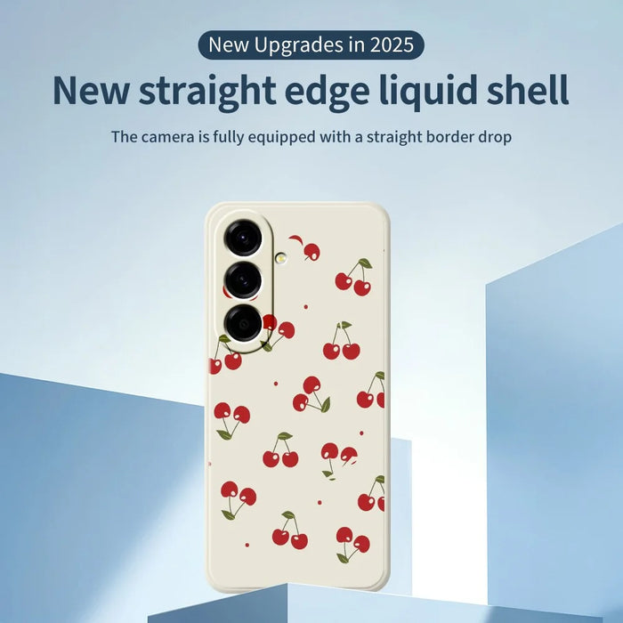 For Samsung Galaxy A27 5G Case Cherry Pattern Printing Straight Edge TPU Phone Back Cover - Beige - 3