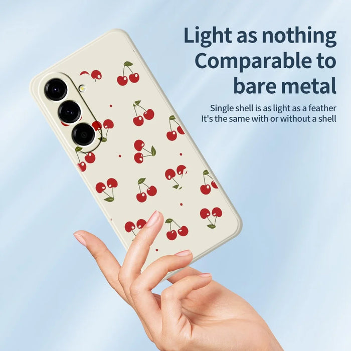 For Samsung Galaxy A27 5G Case Cherry Pattern Printing Straight Edge TPU Phone Back Cover - Beige - 4