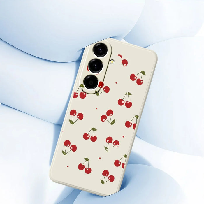 For Samsung Galaxy A27 5G Case Cherry Pattern Printing Straight Edge TPU Phone Back Cover - Beige - 5