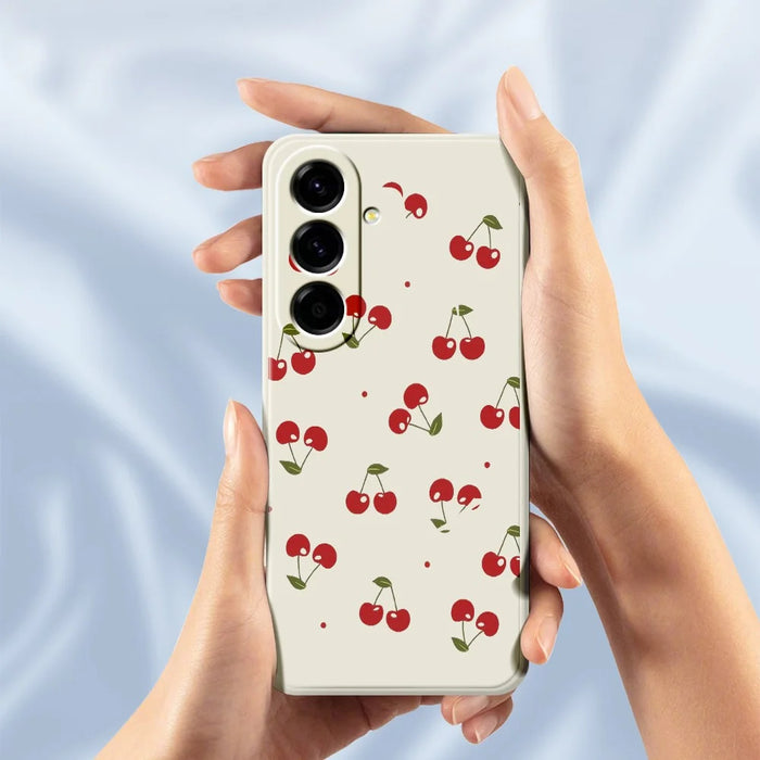 For Samsung Galaxy A27 5G Case Cherry Pattern Printing Straight Edge TPU Phone Back Cover - Beige - 6