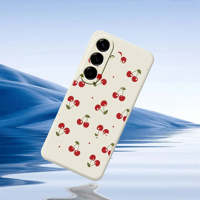 For Samsung Galaxy A27 5G Case Cherry Pattern Printing Straight Edge TPU Phone Back Cover - Beige - 7