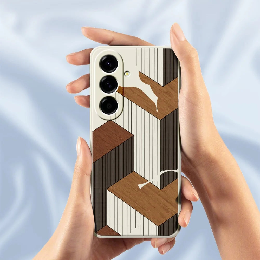 For Samsung Galaxy A27 5G Case Geometric Wood Grain Pattern Printing Straight Edge TPU Phone Back Cover - Beige - 6