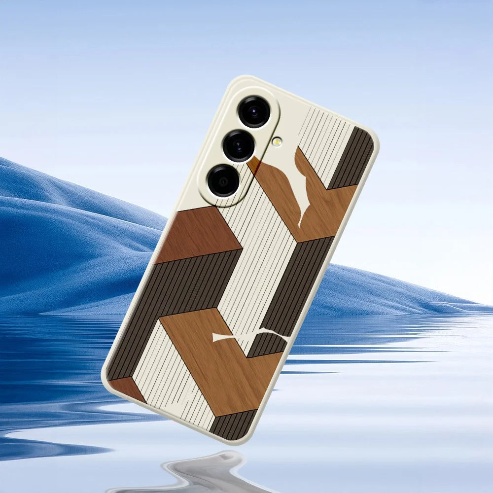 For Samsung Galaxy A27 5G Case Geometric Wood Grain Pattern Printing Straight Edge TPU Phone Back Cover - Beige - 7
