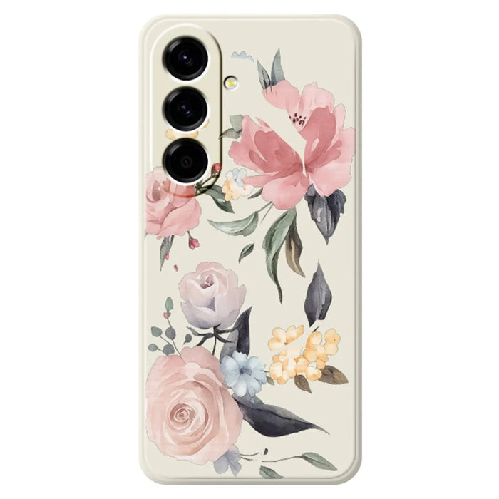 For Samsung Galaxy A27 5G Case Big Flowers Pattern Printing Straight Edge TPU Phone Back Cover - Beige - 1