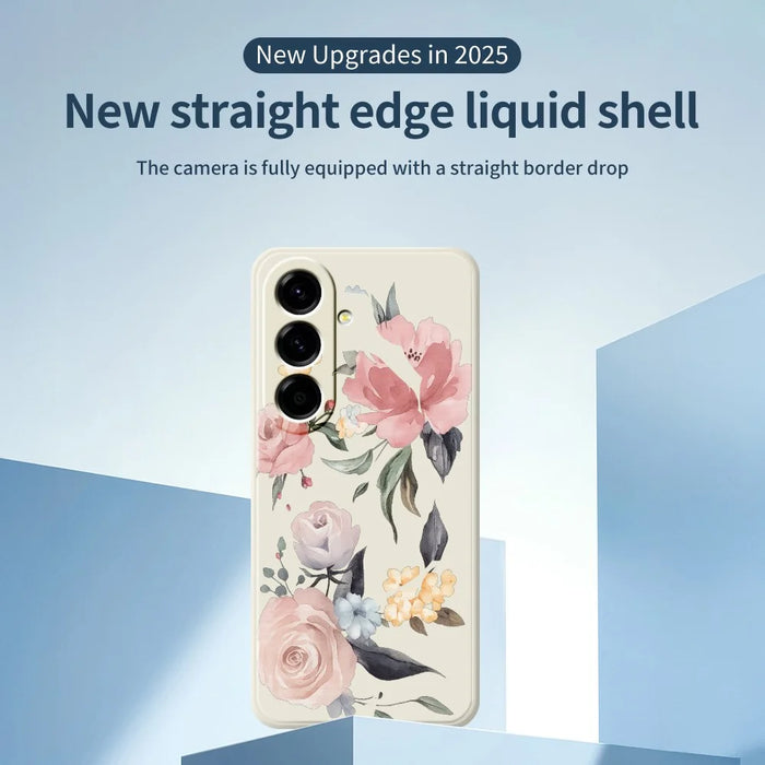 For Samsung Galaxy A27 5G Case Big Flowers Pattern Printing Straight Edge TPU Phone Back Cover - Beige - 3