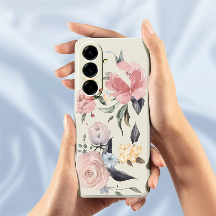 For Samsung Galaxy A27 5G Case Big Flowers Pattern Printing Straight Edge TPU Phone Back Cover - Beige - 6