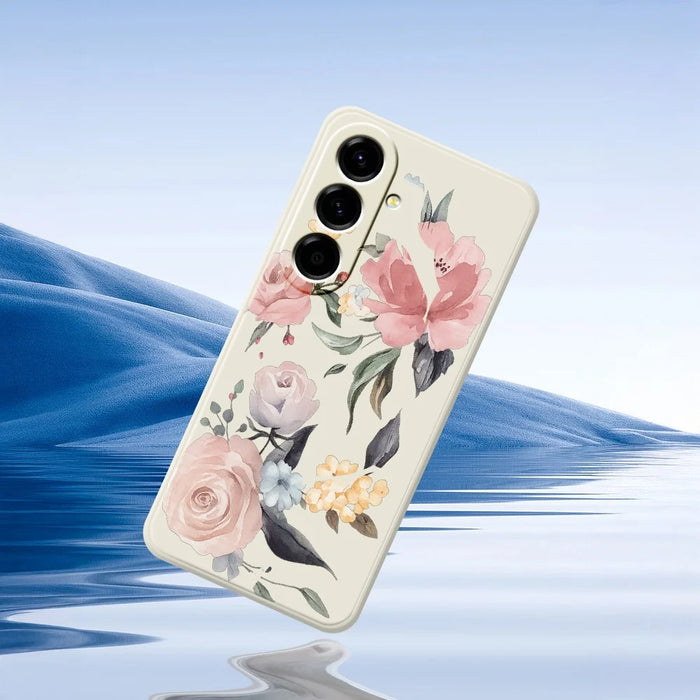 For Samsung Galaxy A27 5G Case Big Flowers Pattern Printing Straight Edge TPU Phone Back Cover - Beige - 7