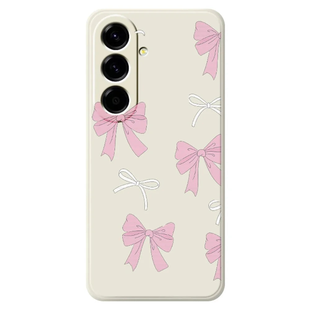 For Samsung Galaxy A27 5G Case Pink Bows Pattern Printing Straight Edge TPU Phone Back Cover - Beige - 1