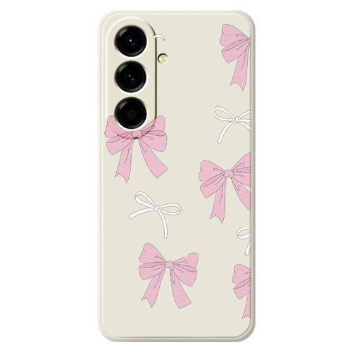 For Samsung Galaxy A27 5G Case Pink Bows Pattern Printing Straight Edge TPU Phone Back Cover - Beige - 1