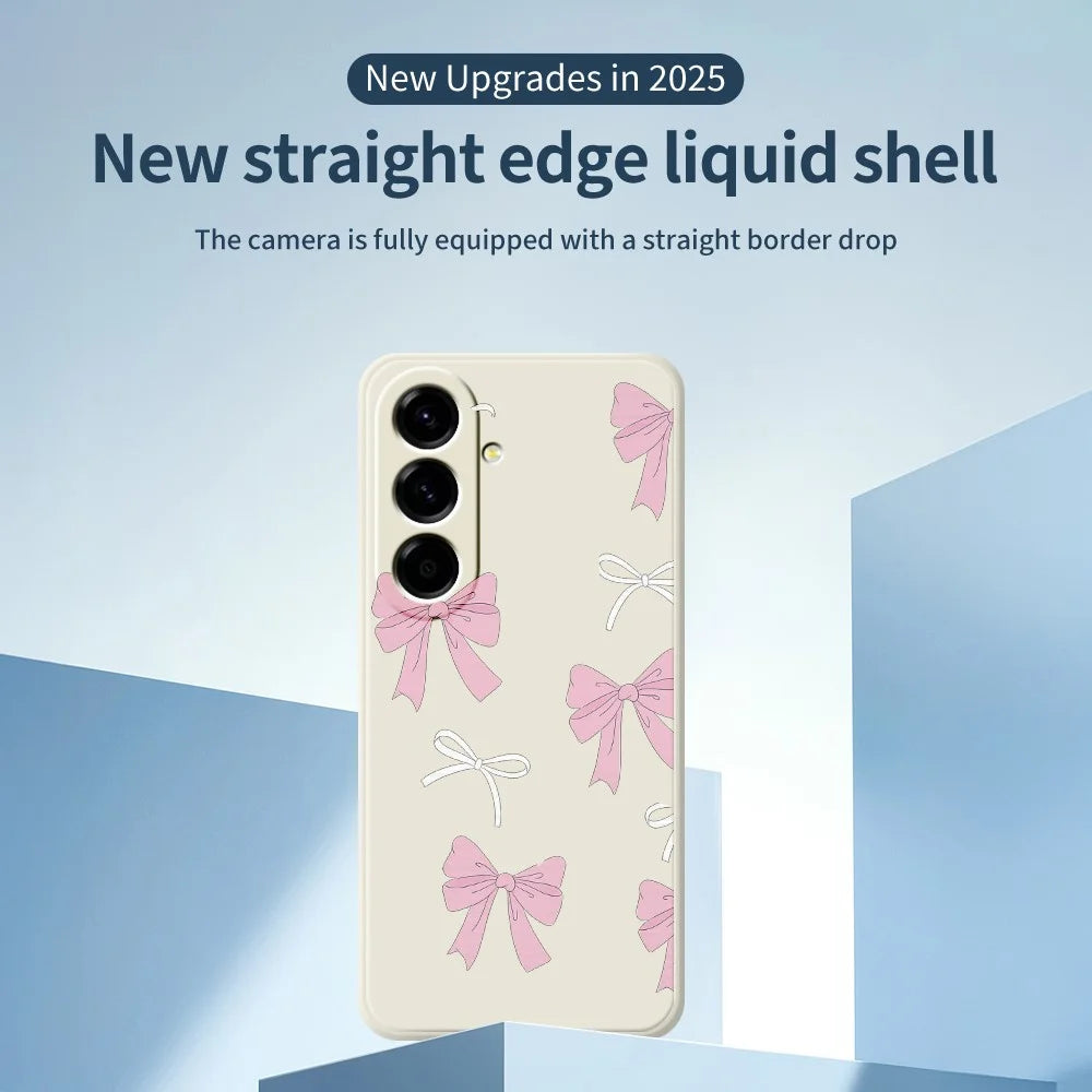 For Samsung Galaxy A27 5G Case Pink Bows Pattern Printing Straight Edge TPU Phone Back Cover - Beige - 3
