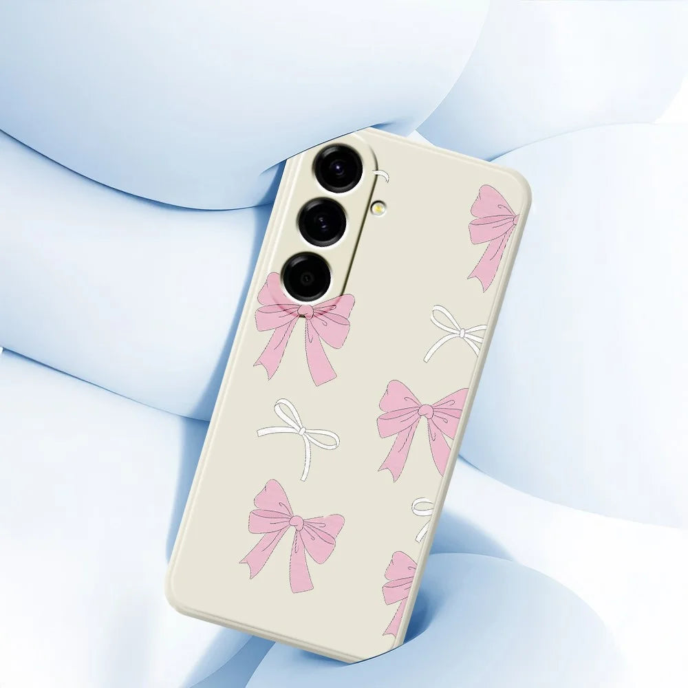 For Samsung Galaxy A27 5G Case Pink Bows Pattern Printing Straight Edge TPU Phone Back Cover - Beige - 5