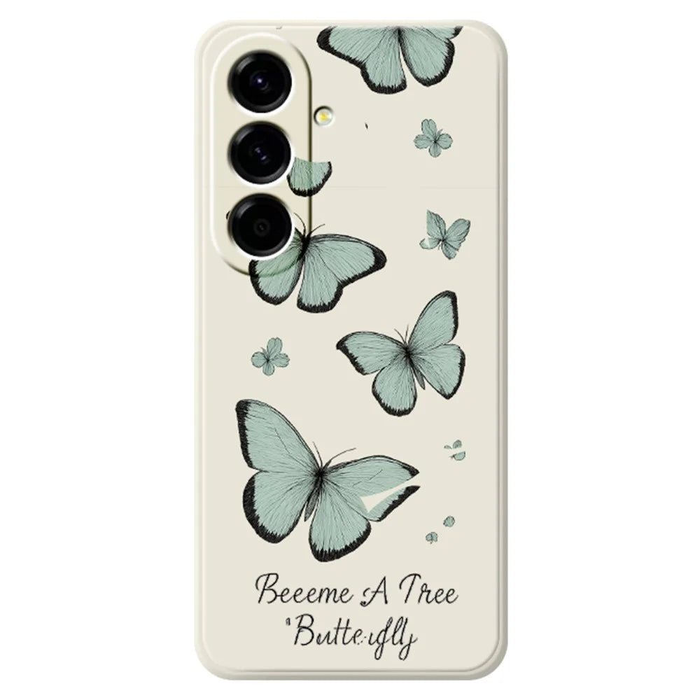 For Samsung Galaxy A27 5G Case Green Butterfly Pattern Printing Straight Edge TPU Phone Back Cover - Beige - 1