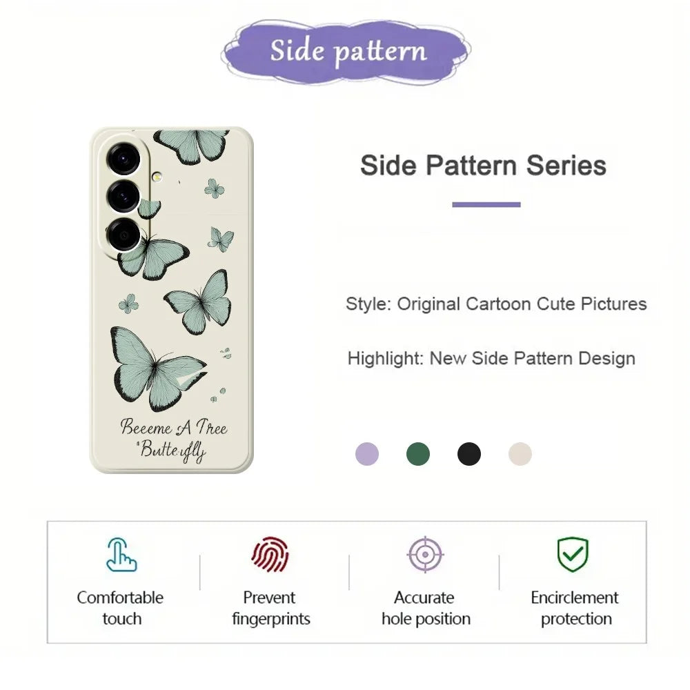 For Samsung Galaxy A27 5G Case Green Butterfly Pattern Printing Straight Edge TPU Phone Back Cover - Beige - 2