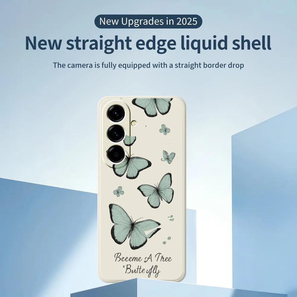 For Samsung Galaxy A27 5G Case Green Butterfly Pattern Printing Straight Edge TPU Phone Back Cover - Beige - 3