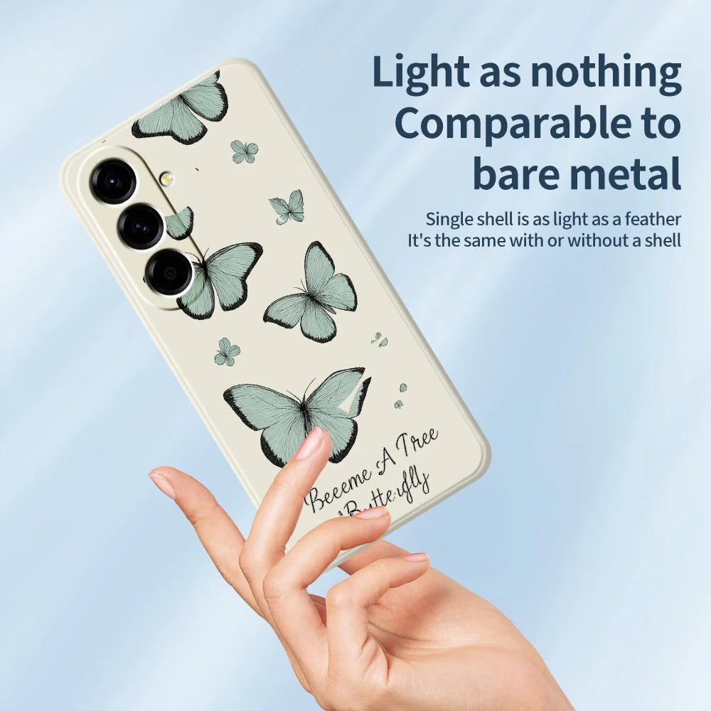 For Samsung Galaxy A27 5G Case Green Butterfly Pattern Printing Straight Edge TPU Phone Back Cover - Beige - 4