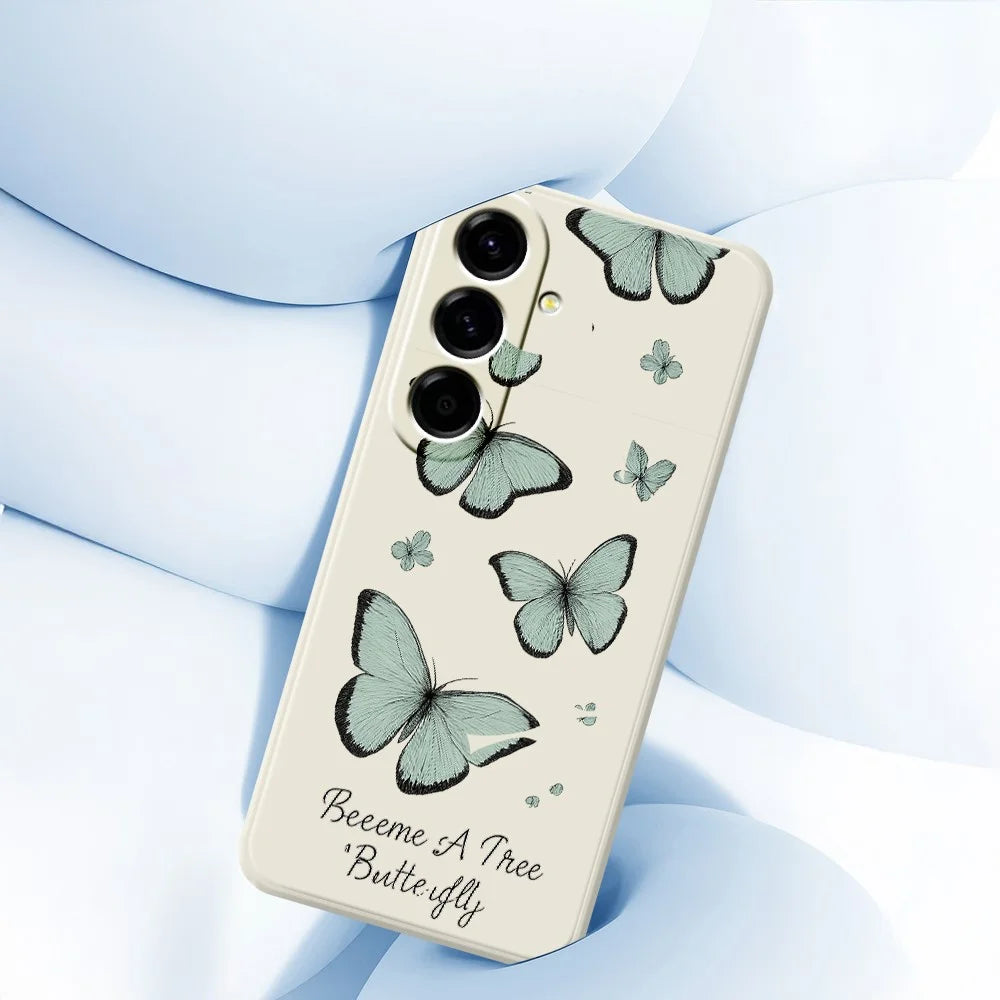 For Samsung Galaxy A27 5G Case Green Butterfly Pattern Printing Straight Edge TPU Phone Back Cover - Beige - 5
