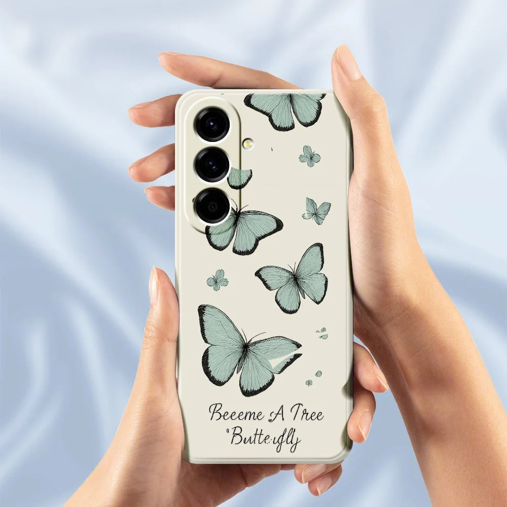For Samsung Galaxy A27 5G Case Green Butterfly Pattern Printing Straight Edge TPU Phone Back Cover - Beige - 6