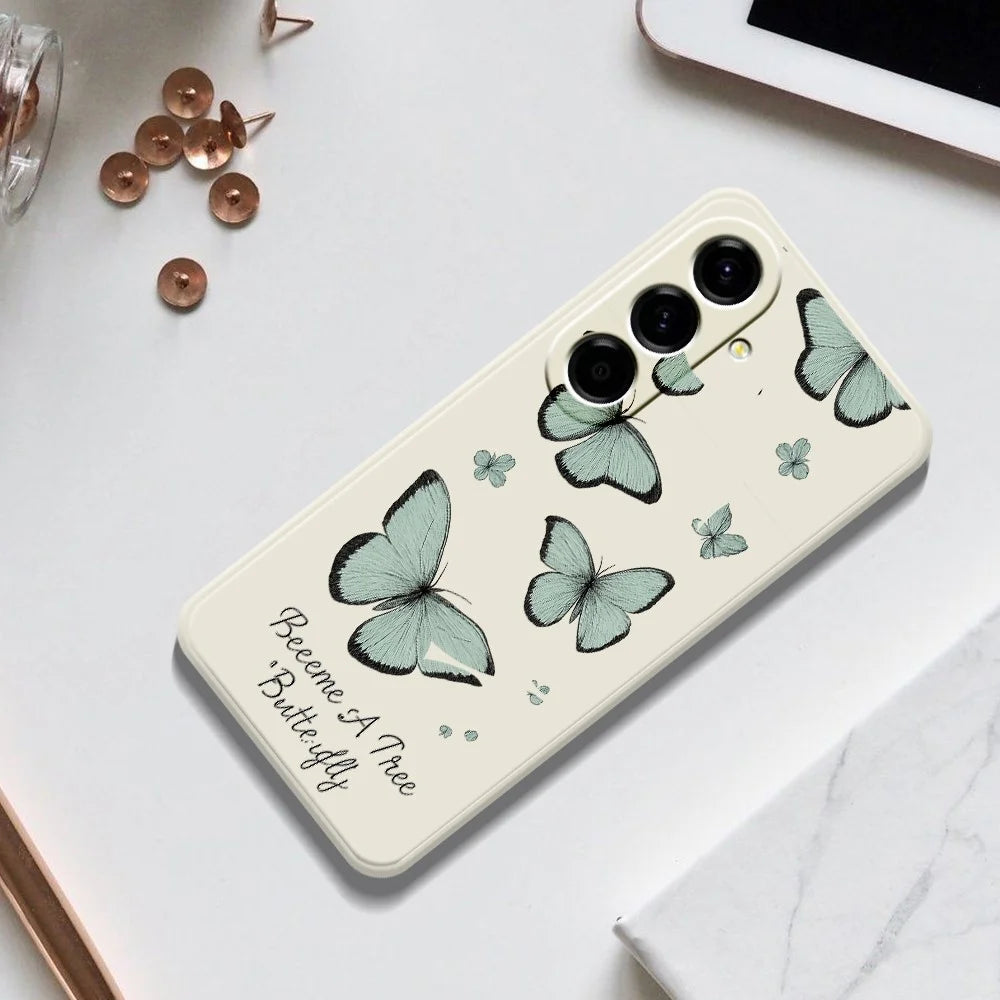 For Samsung Galaxy A27 5G Case Green Butterfly Pattern Printing Straight Edge TPU Phone Back Cover - Beige - 7