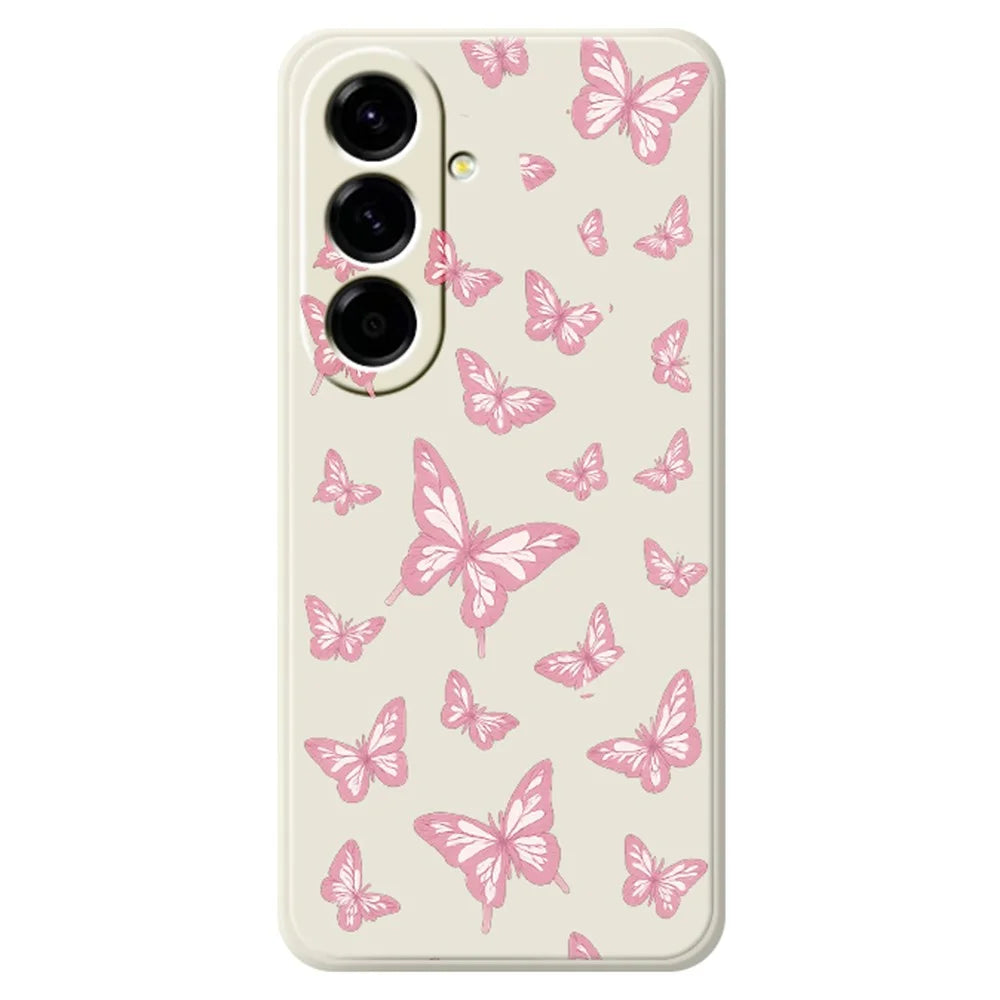 For Samsung Galaxy A27 5G Case Pink Butterflies Pattern Printing Straight Edge TPU Phone Back Cover - Beige - 1