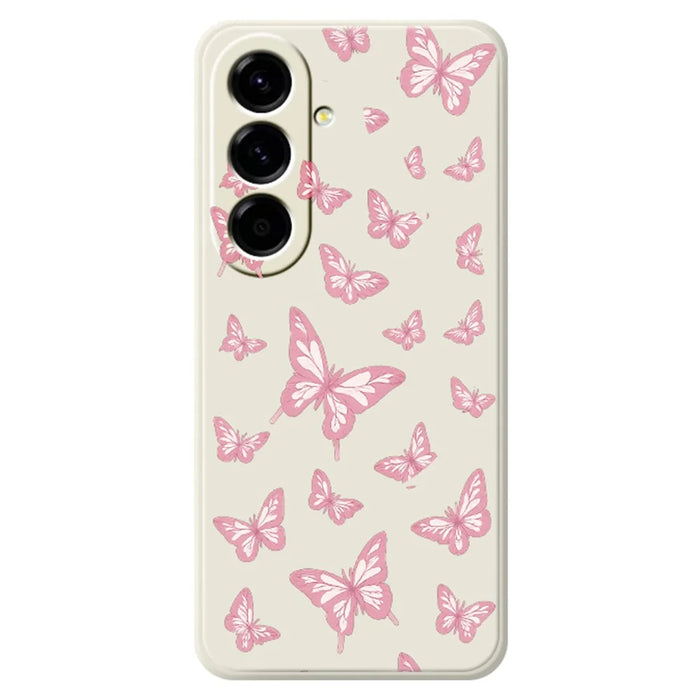 For Samsung Galaxy A27 5G Case Pink Butterflies Pattern Printing Straight Edge TPU Phone Back Cover - Beige - 1