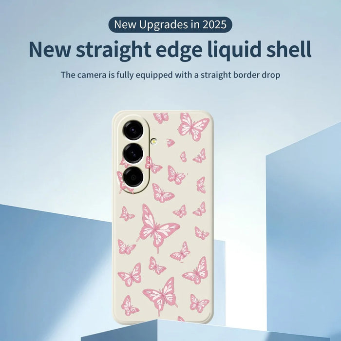 For Samsung Galaxy A27 5G Case Pink Butterflies Pattern Printing Straight Edge TPU Phone Back Cover - Beige - 3