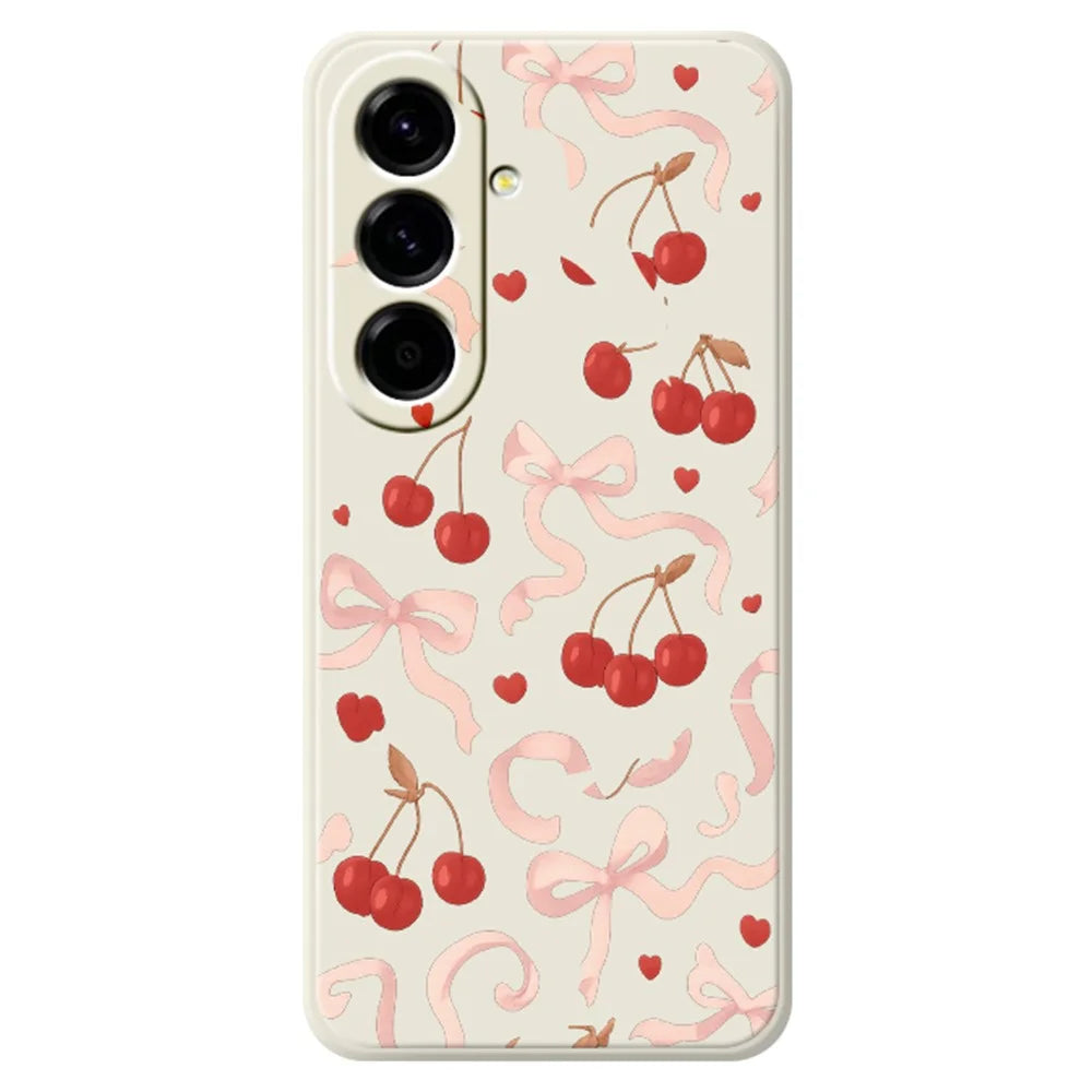 For Samsung Galaxy A27 5G Case Big Bow Cherry Pattern Printing Straight Edge TPU Phone Back Cover - Beige - 1