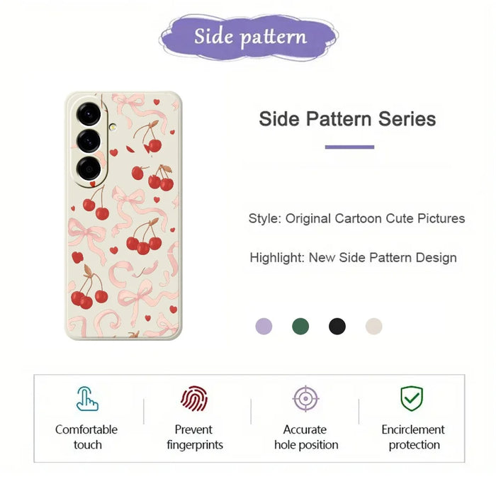 For Samsung Galaxy A27 5G Case Big Bow Cherry Pattern Printing Straight Edge TPU Phone Back Cover - Beige - 2