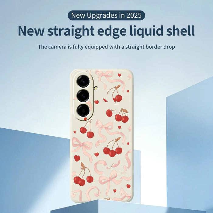 For Samsung Galaxy A27 5G Case Big Bow Cherry Pattern Printing Straight Edge TPU Phone Back Cover - Beige - 3