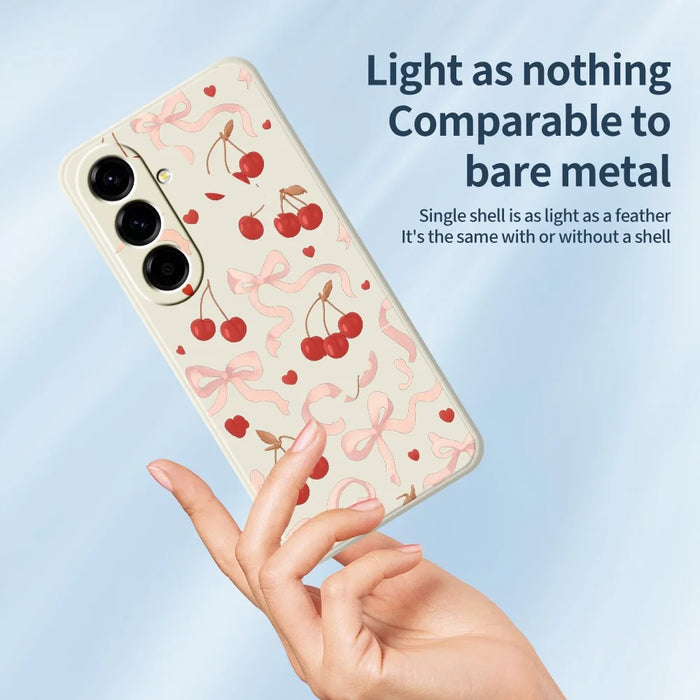 For Samsung Galaxy A27 5G Case Big Bow Cherry Pattern Printing Straight Edge TPU Phone Back Cover - Beige - 4