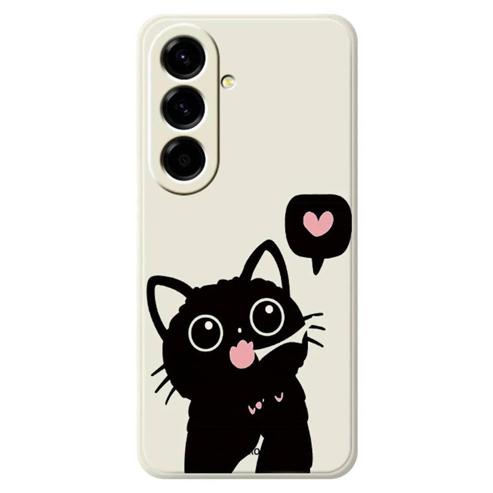 For Samsung Galaxy A27 5G Case Love Black Cat Pattern Printing Straight Edge TPU Phone Back Cover - Beige - 1
