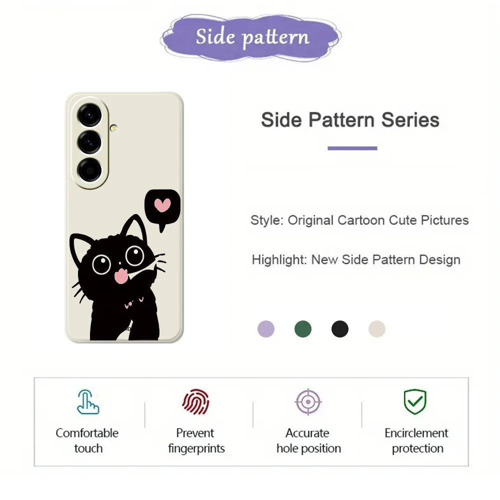 For Samsung Galaxy A27 5G Case Love Black Cat Pattern Printing Straight Edge TPU Phone Back Cover - Beige - 2