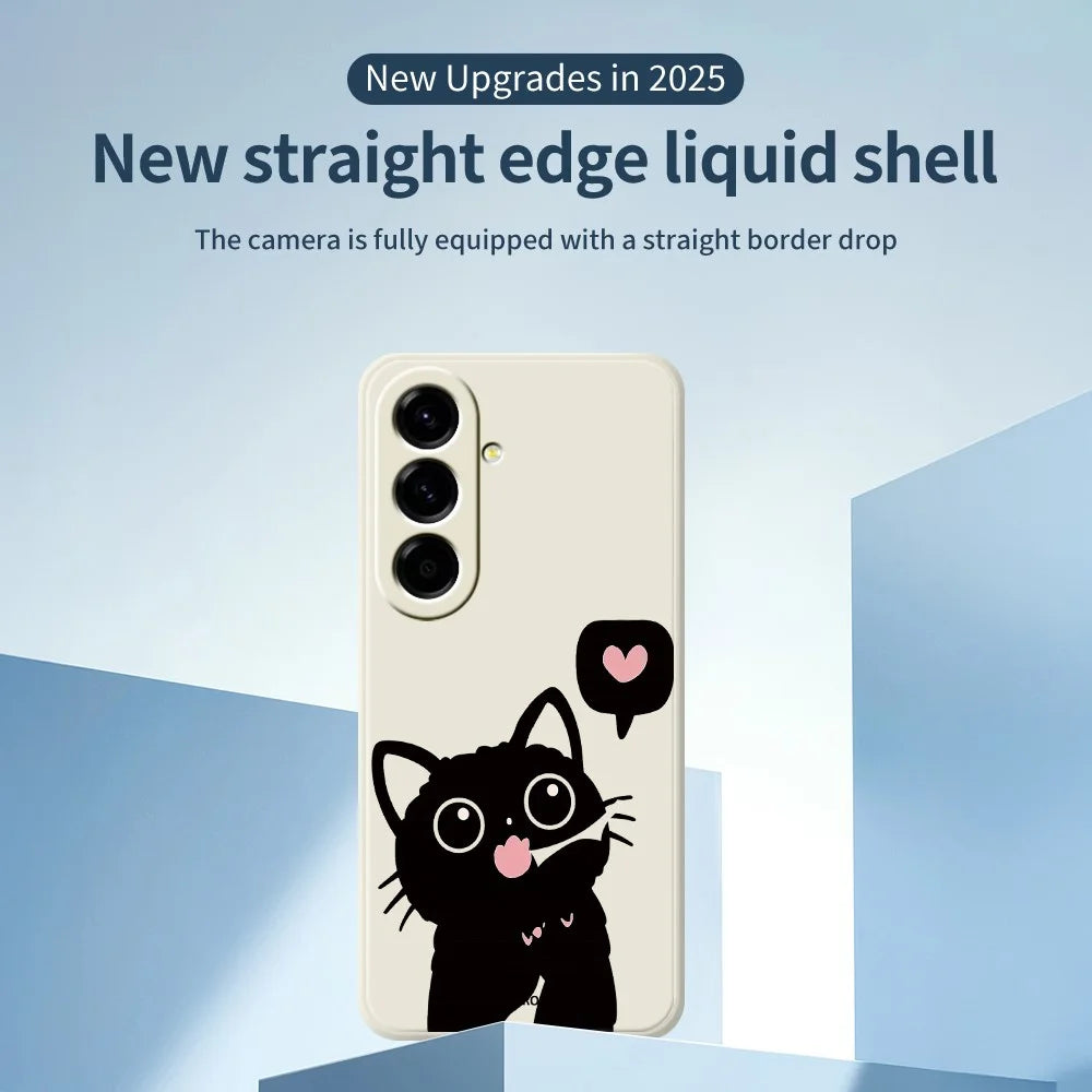 For Samsung Galaxy A27 5G Case Love Black Cat Pattern Printing Straight Edge TPU Phone Back Cover - Beige - 3