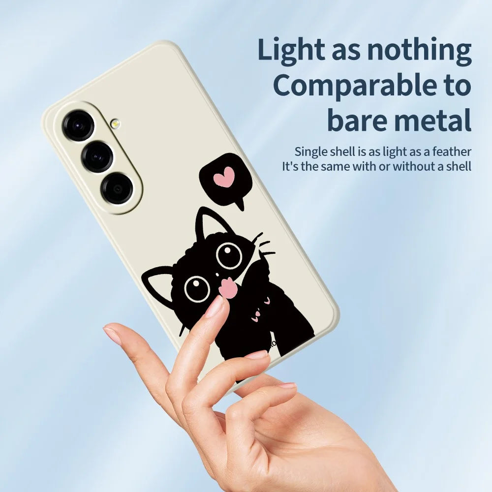For Samsung Galaxy A27 5G Case Love Black Cat Pattern Printing Straight Edge TPU Phone Back Cover - Beige - 4